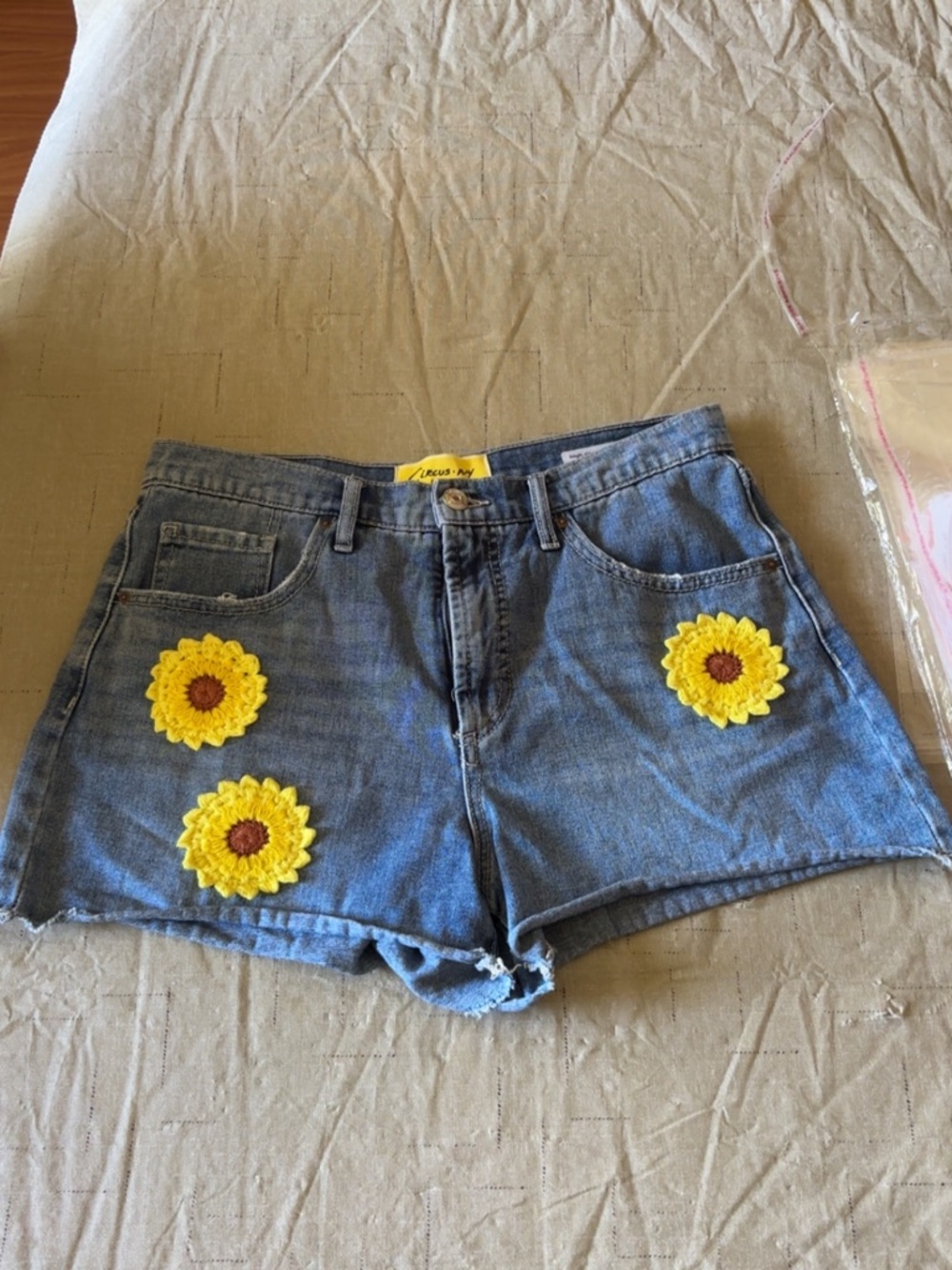 Circus by Sam Edelman Blue Denim Shorts with Yellow Sunflower Appliqués